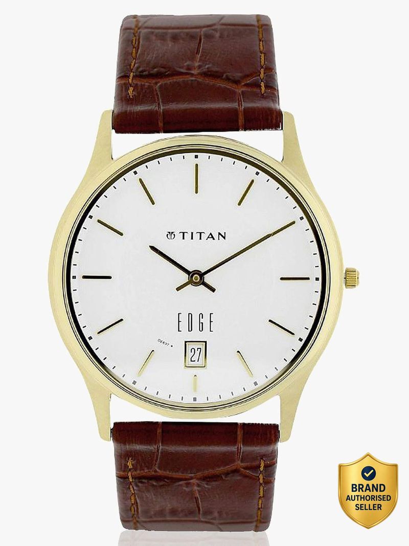 Titan Edge White Dial Brown Leather Strap Watch NT1683YL01 - Image 5