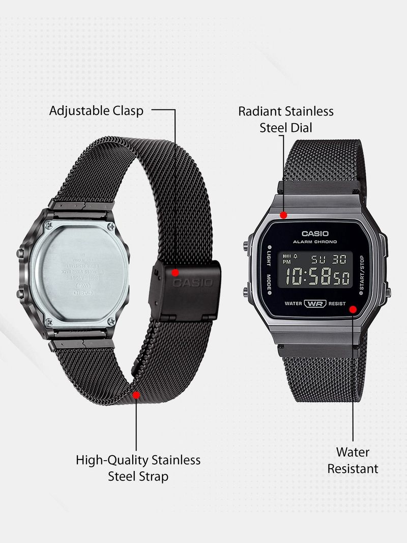 CASIO Vintage Black Dial Silver Stainless Steel Band Digital Watch - Image 6