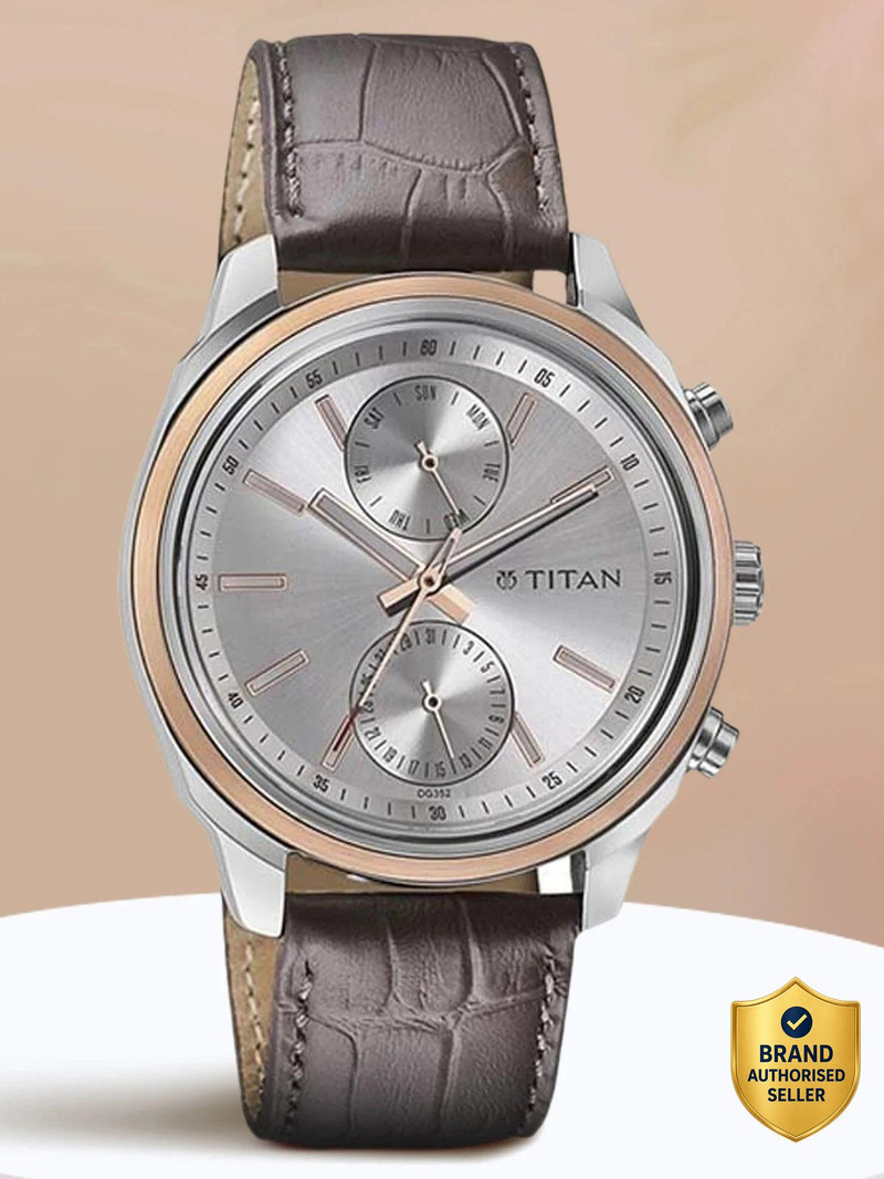 Titan Titan On Trend Multifunction Silver Dial Brown LeatherStrap Analog Watch  - For Men NT1733KL02,NU1733KL02