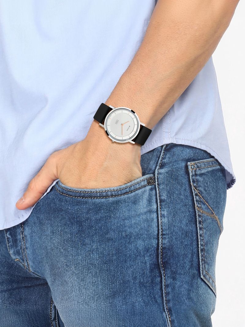 Titan Edge Quartz Silver Dial Blue Leather Strap Watch - Image 4