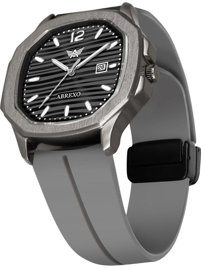 ABREXO Abx5645 Gun Metal Black Dial Grey Silicone Strap Watch - Image 2