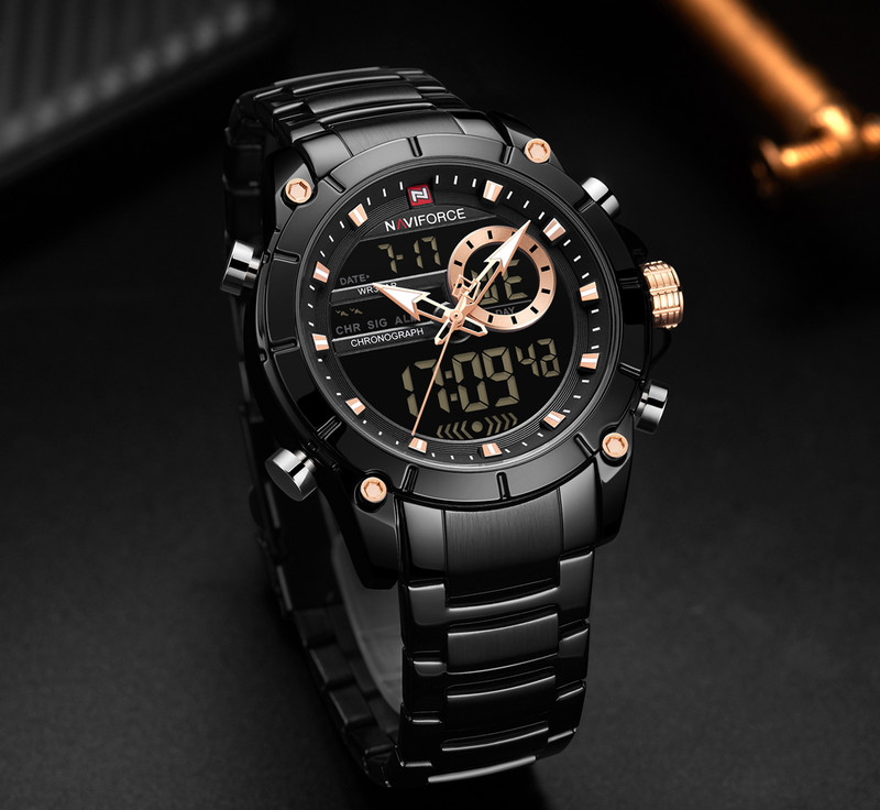 NAVIFORCE Military Sport Digital Analog Waterproof Stainless Steel Multi-Function Men's Analog-Digital Watch  - For Men NF9163 Fashionable sports dial