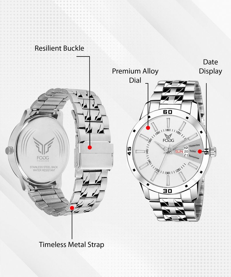 FOGG 2038-WH Men's Day and Date Analog Watch - Image 4