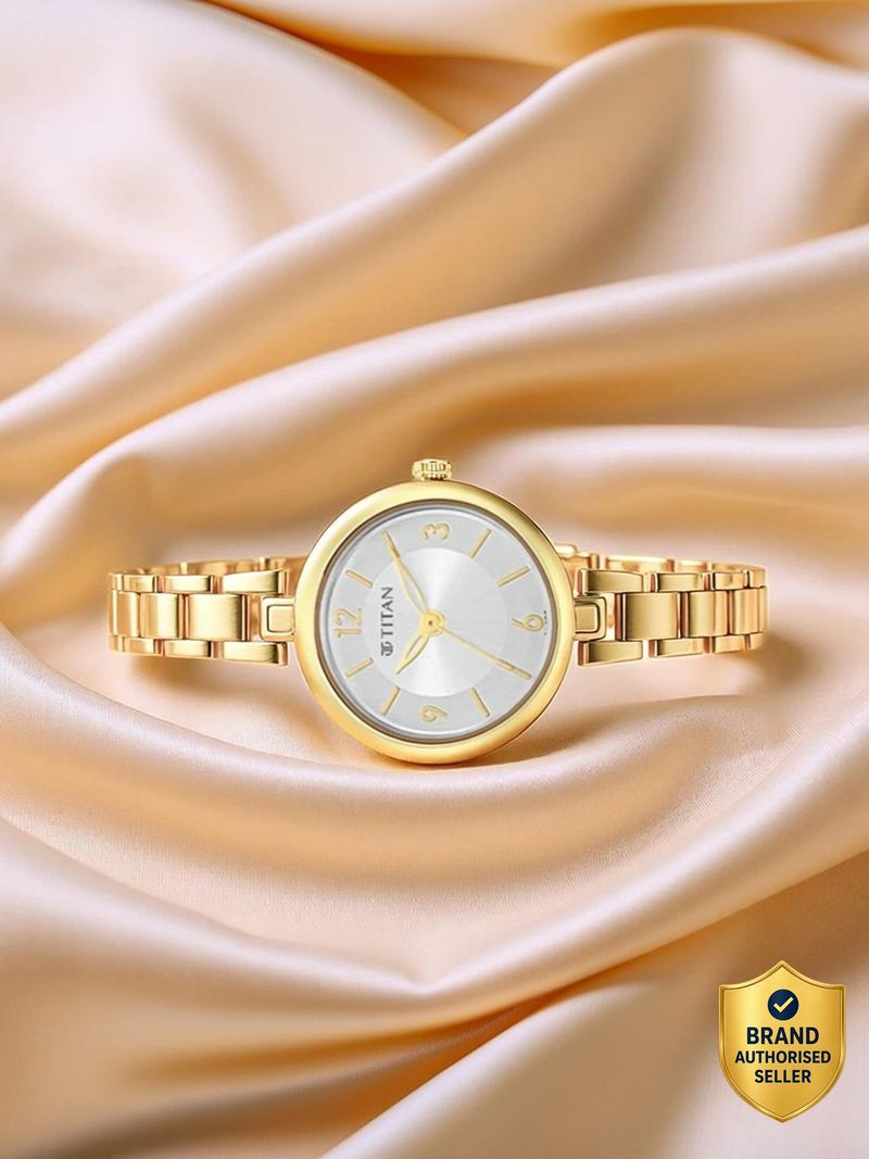 Titan Lagan Women's Silver Dial Gold Strap Watch - Image 2