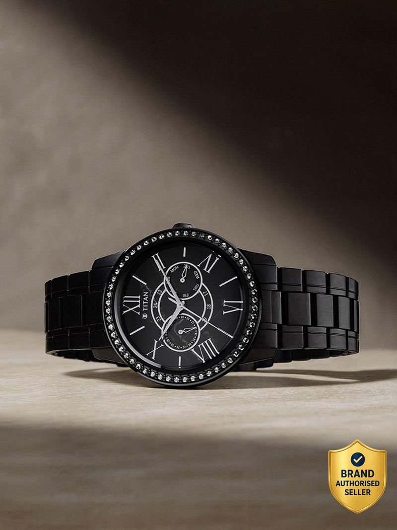 Titan Royale Multifunction Black Dial Black Stainless Steel Strap Analog Watch  - For Men NT10002NM01,10002NM01