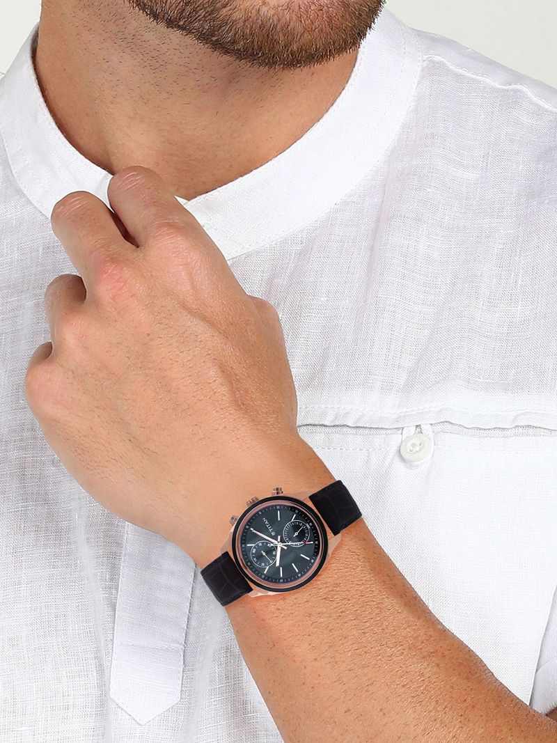 Titan Workwear Black Dial Brown Leather Analog Watch - Men 1781672 - Image 5