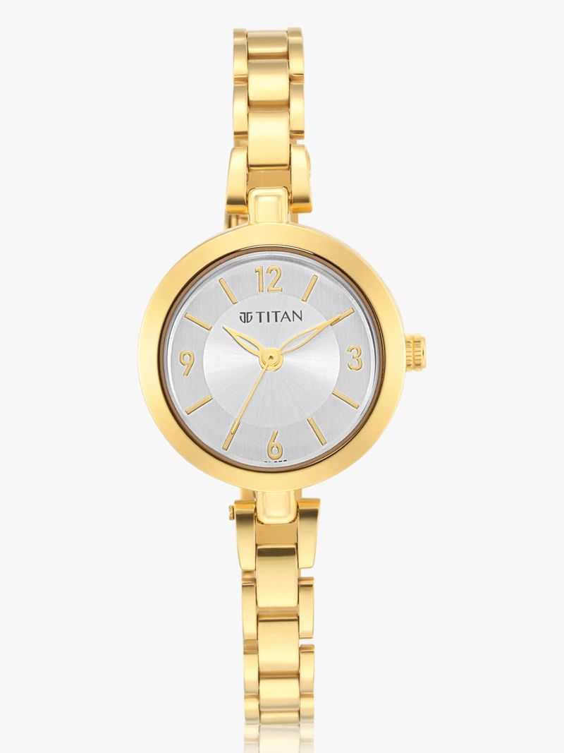 Titan Lagan Women's Silver Dial Gold Strap Watch - Image 5