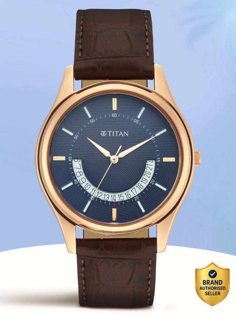 Titan Titan Lagan Quartz Blue Dial Brown Leather Strap Analog Watch - For Men NT1713WL01,NU1713WL01