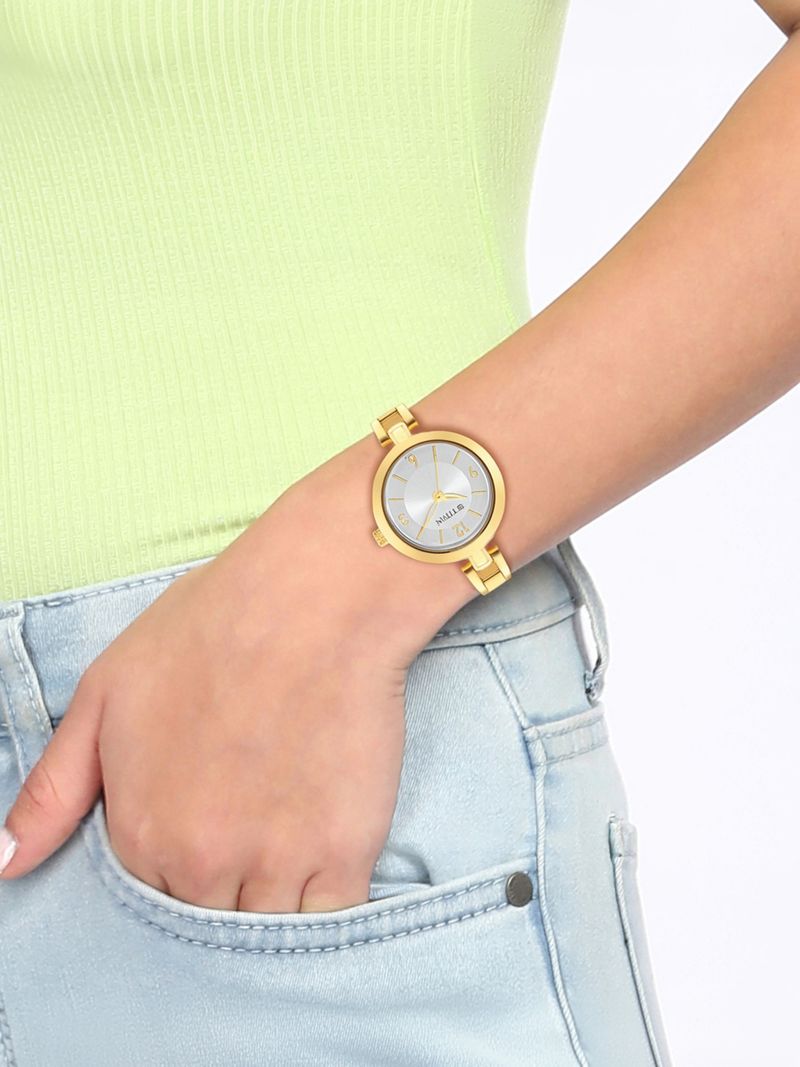 Titan Lagan Women's Silver Dial Gold Strap Watch - Image 4