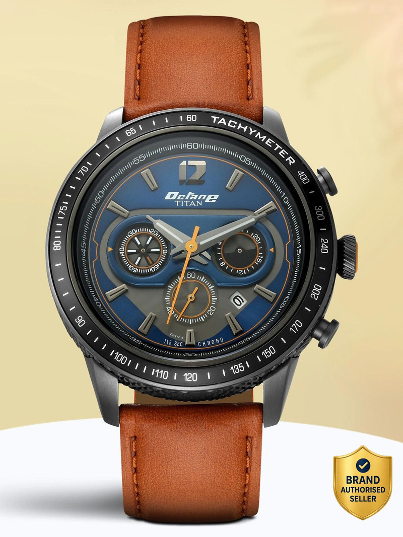 Titan Titan Octane Chronograph With Date Blue Dial Brown LeatherStrap Analog Watch  - For Men NT1762KL01