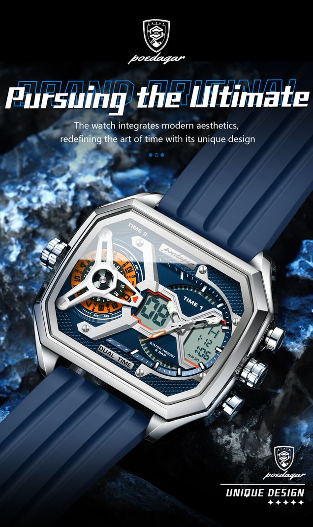 POEDAGAR Blue Analog-Digital Men's Watch - Image 3