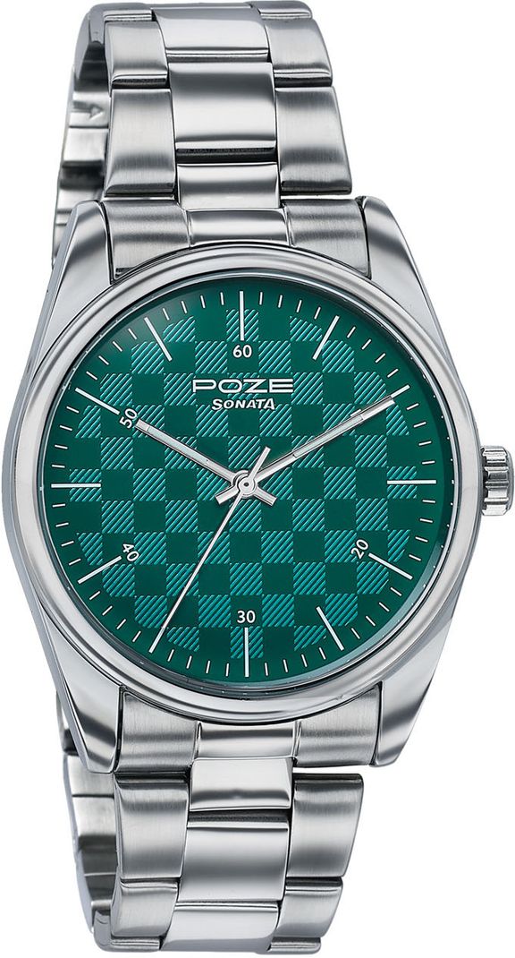 SONATA Poze 9 Quartz Green Dial Silver Strap Analog Watch - Men - Image 4
