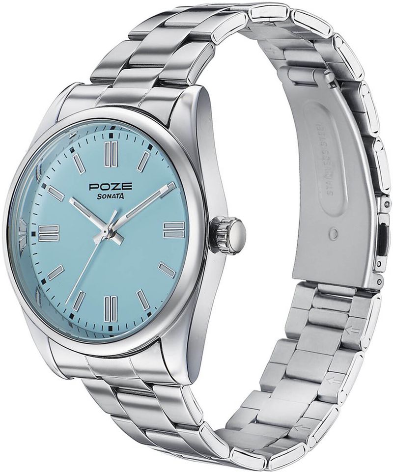 Sonata Poze Quartz Blue Dial Silver Metal Strap Men's Watch - Image 5