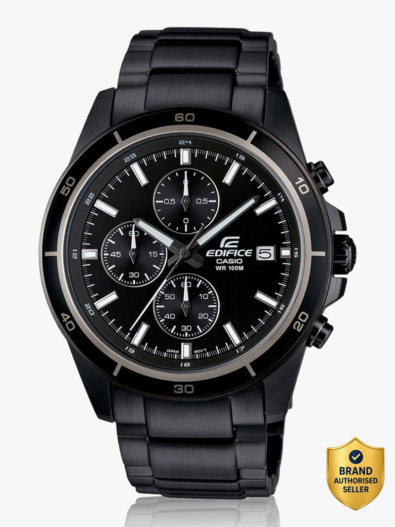 casio edifice black dial black stainless steel band analog watch  - for men ex206
