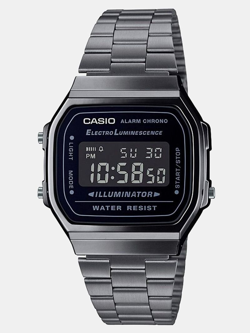 CASIO Vintage Black Dial Black Stainless Steel Band Digital Watch - For Men & Women D182 - Image 4
