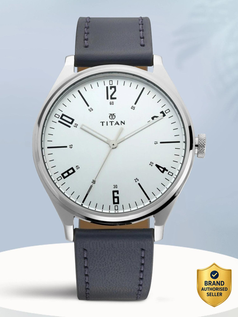 Titan 1802sl02 Titan Workwear Urban Edge Silver Dial Black Leather Analog Watch - For Men