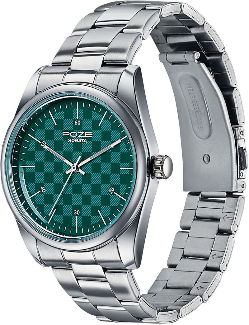 SONATA Poze 9 Quartz Green Dial Silver Strap Analog Watch - Men - Image 5