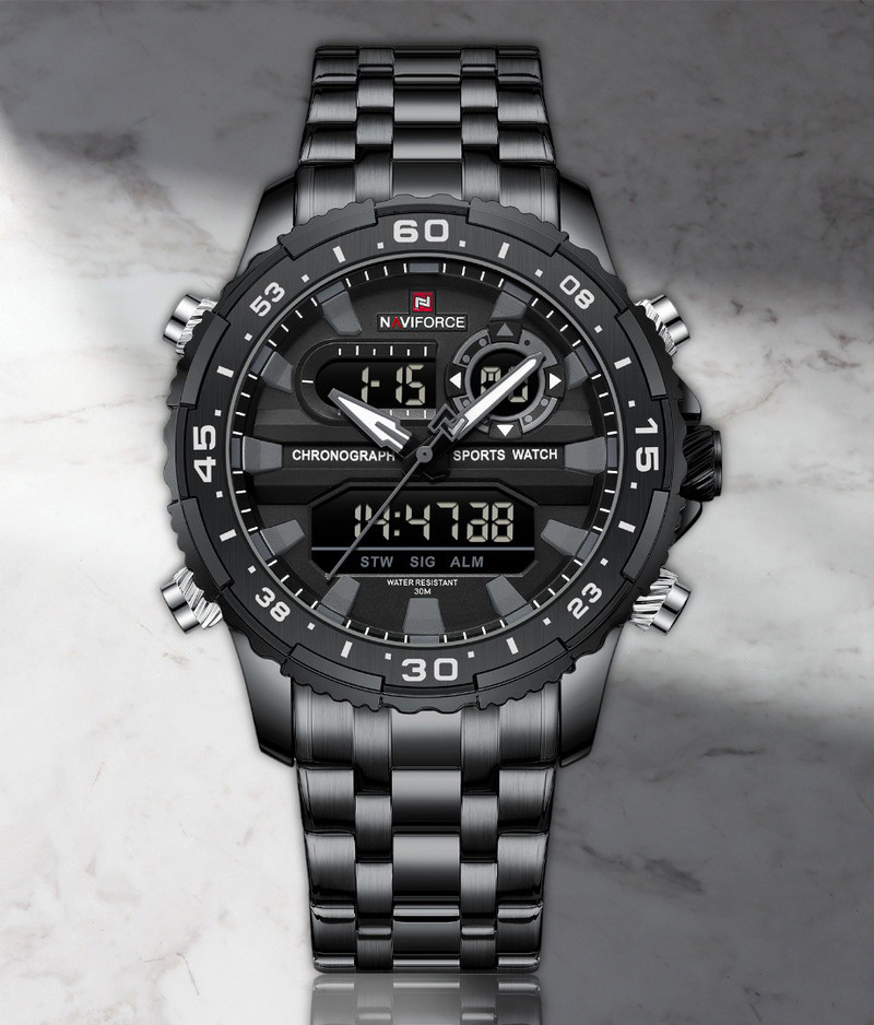 NAVIFORCE Versatile combination of Black strap and Black dial Analog-Digital Watch - For Men NF9234 Multi-Function Dual-Display Heavy Machinery Desig