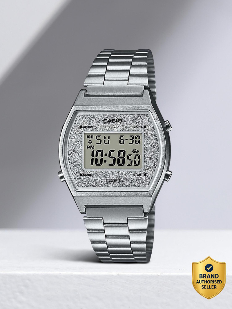 casio vintage silver dial silver stainless steel band digital watch  - for men & women d186 (b640wdg-7df)