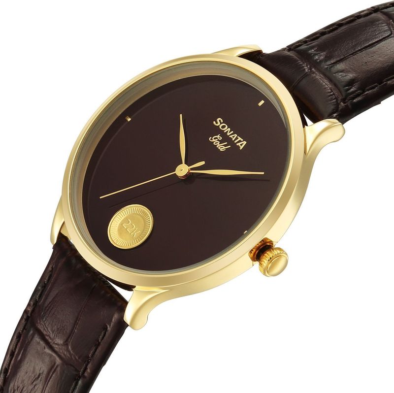 SONATA 7153YL03 Gold Men's Watch with 22K Gold Coin - Image 6