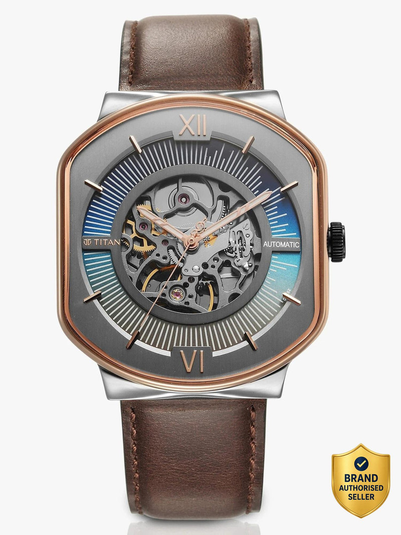 Titan Titan Techno Beats Automatic Anthracite Dial Brown LeatherStrap Analog Watch - For Men NT1893KL01,NU1893KL01