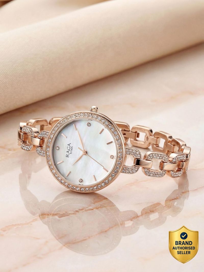 Titan Raga Showstopper White MOP Dial Rose Gold Metal Strap Analog - Image 5