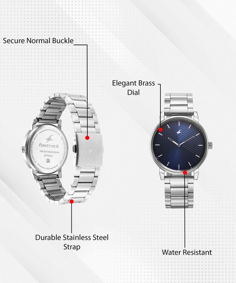 Fastrack Stunners Blue Dial Silver Metal Strap Watch 3278SM03 - Image 6