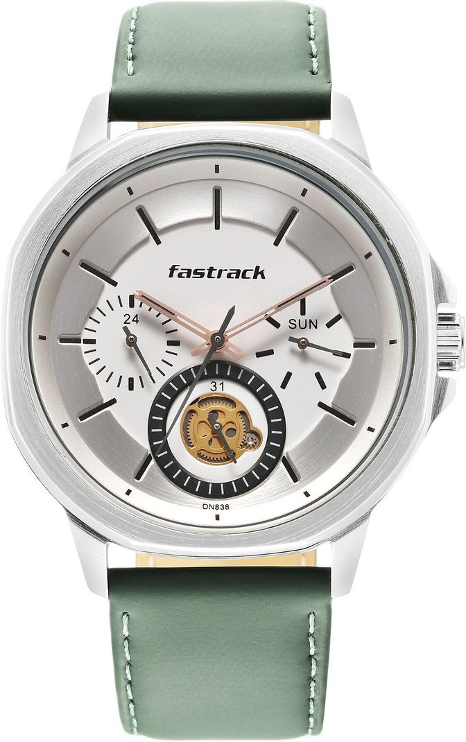 Fastrack Exuberant White Dial Green LeatherStrap Analog Watch - Men - Image 5