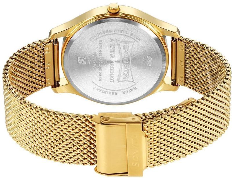 Sonata Champagne Dial Gold Stainless Steel Men's Watch NT77082YM09 - Image 5