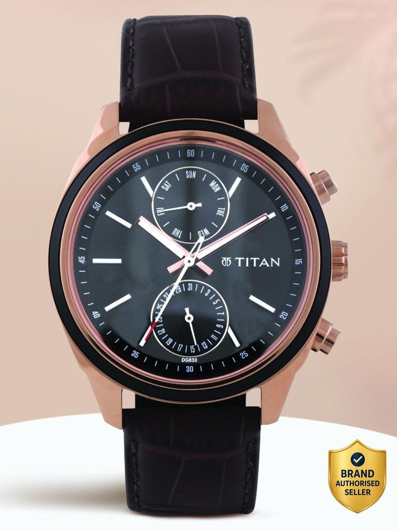 Titan Workwear Black Dial Brown Leather Analog Watch - Men 1781672 - Image 2