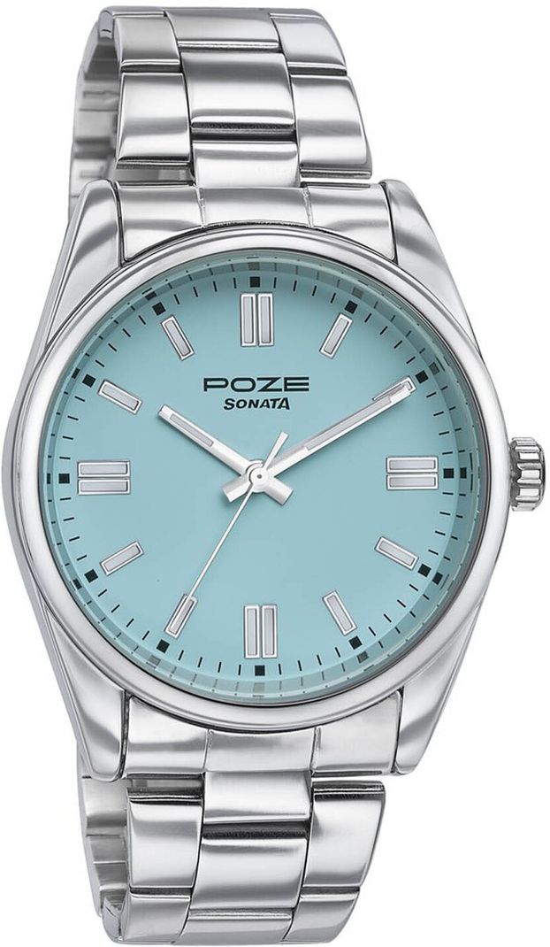 Sonata Poze Quartz Blue Dial Silver Metal Strap Men's Watch - Image 4
