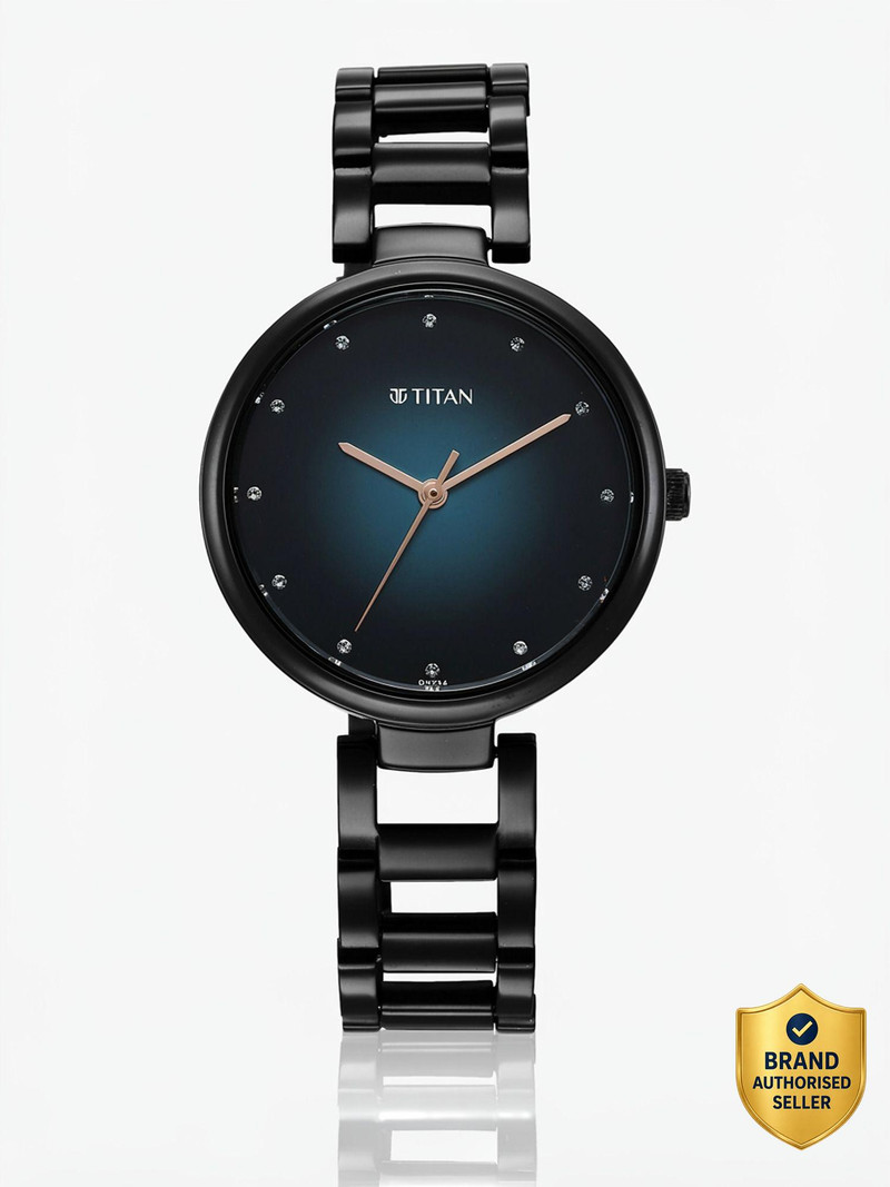 Titan Titan Gradient Blue Dial Black Stainless Steel Strap Analog Watch  - For Girls 2729NM01