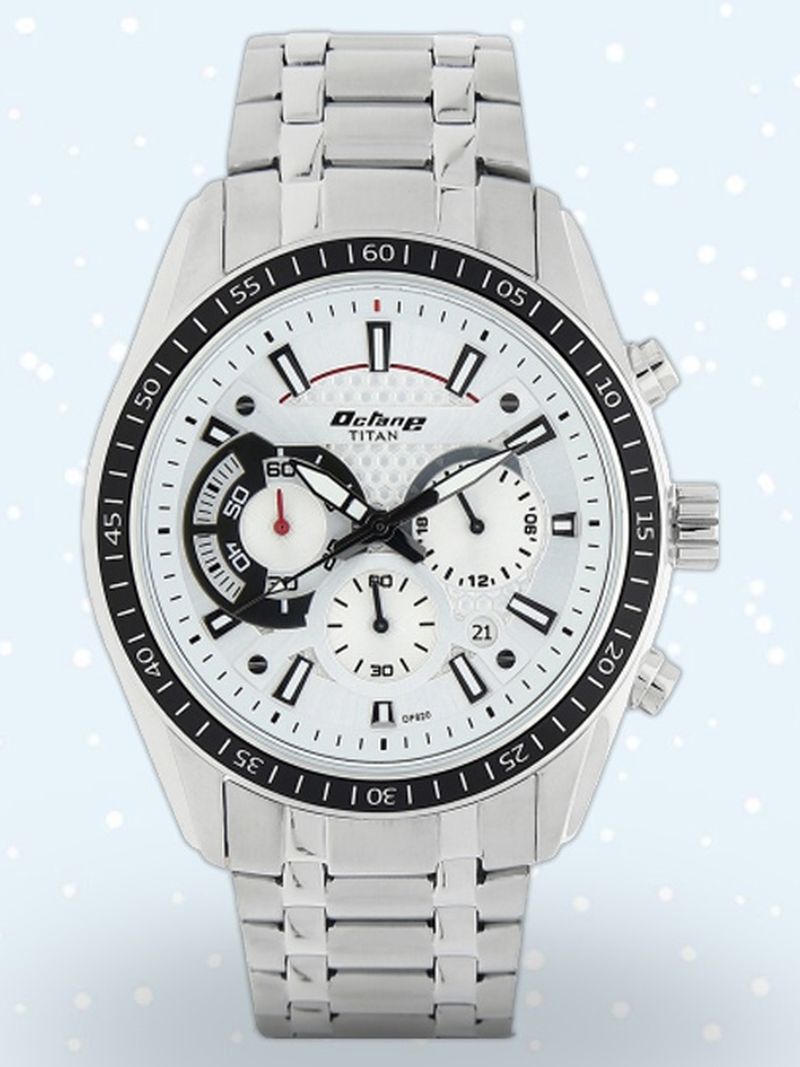 Titan Octane Chronograph White Dial Silver Strap Watch - Image 5
