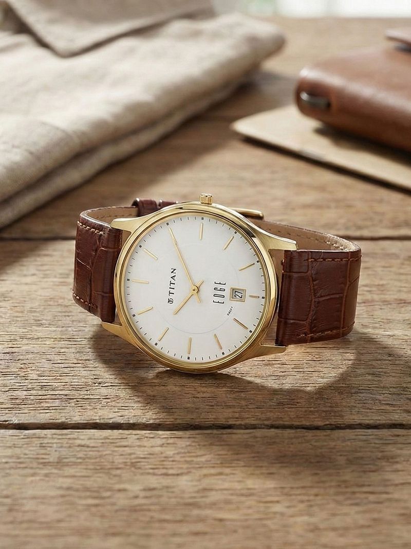 Titan Edge White Dial Brown Leather Strap Watch NT1683YL01 - Image 8