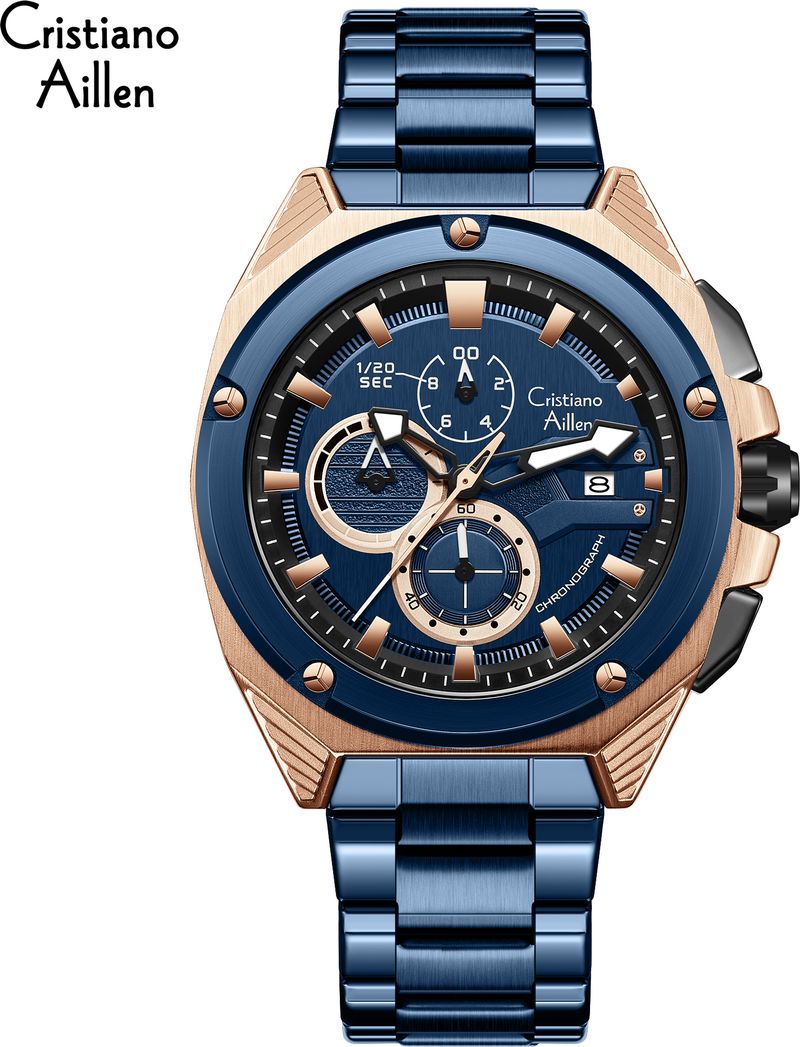 Cristiano Aillen Men's Analog Multifunction Watch Blue Rose Gold - Image 3