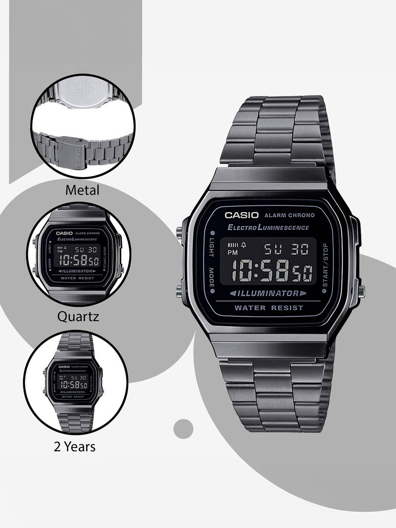CASIO Vintage Black Dial Black Stainless Steel Band Digital Watch - For Men & Women D182 - Image 6