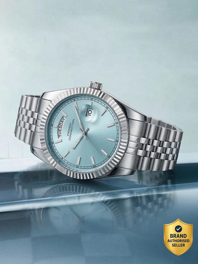 French Connection Light Blue Day and Date Modern Dial | Silver Stainless Steel Watch for Men Analog Watch - For Men FCND10SM - Image 2