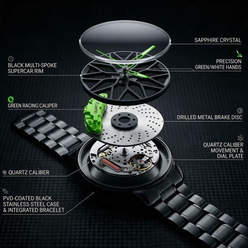 SINGGI Car Wheel Style Analog Watch - Green - Image 4