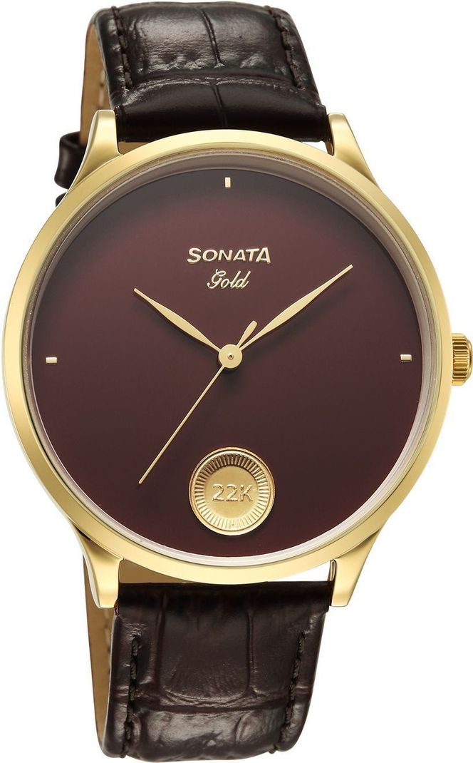 SONATA 7153YL03 Gold Men's Watch with 22K Gold Coin - Image 4