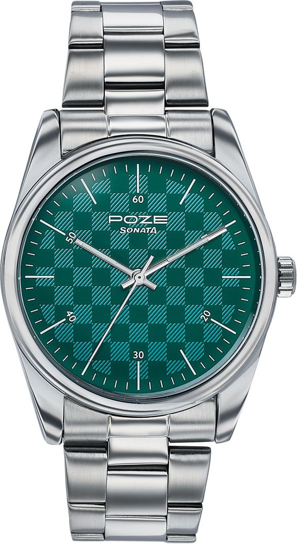 SONATA Poze 9 Quartz Green Dial Silver Strap Analog Watch - Men - Image 3