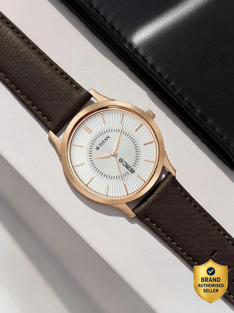 Titan Titan Lagan With Day & Date White Dial Brown LeatherStrap Analog Watch  - For Men NT1845WL01,NU1845WL01