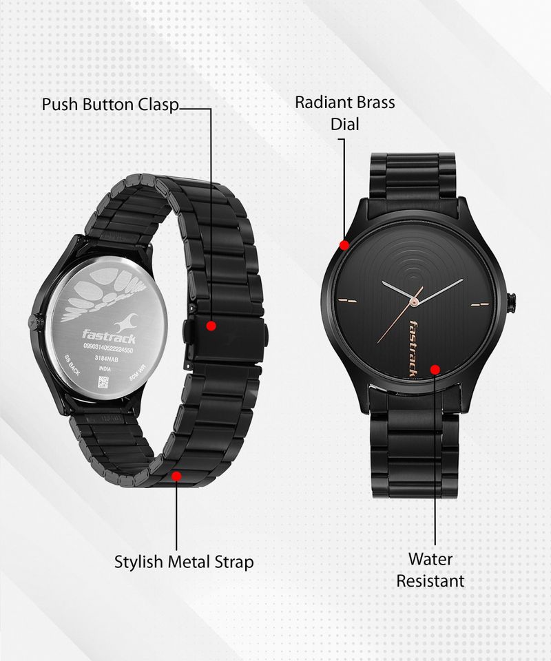Fastrack Style Up Black Dial Black Stainless Steel Strap Analog Watch - For Men NS3184NM02,3184NM02 - Image 7
