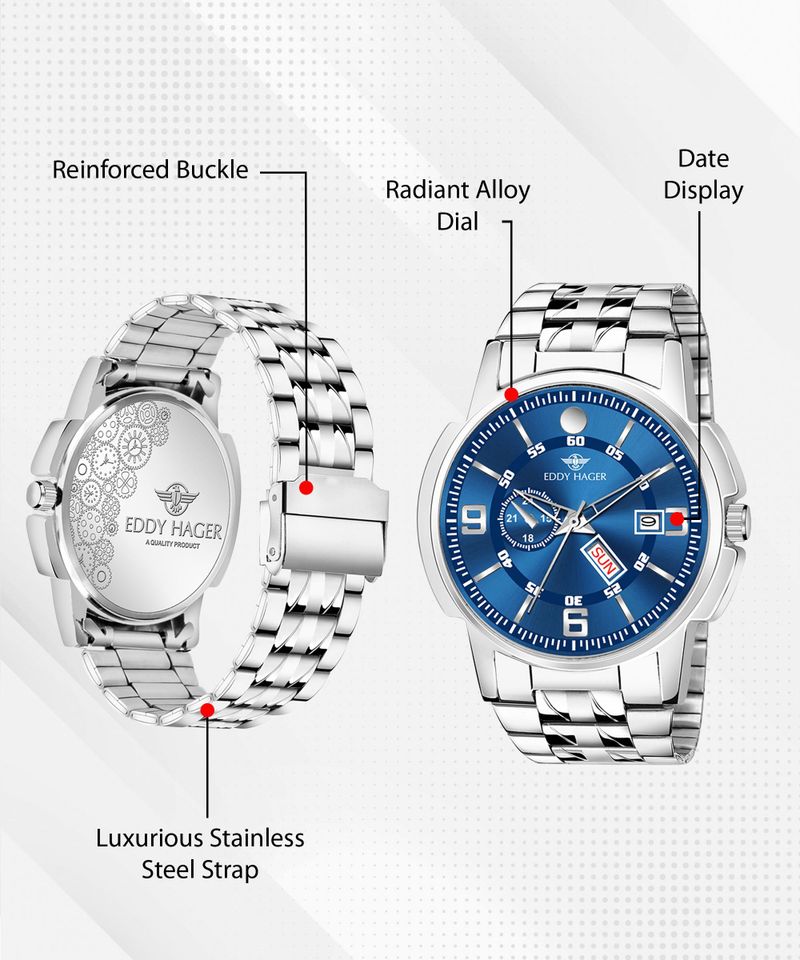 EDDY HAGER 226-BL Blue Day and Date Analog Watch - Image 5