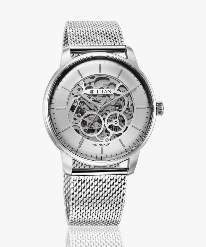 Titan Automatic Silver Dial Silver Metal Strap Analog Watch - For Men 90195SM02 - Image 6
