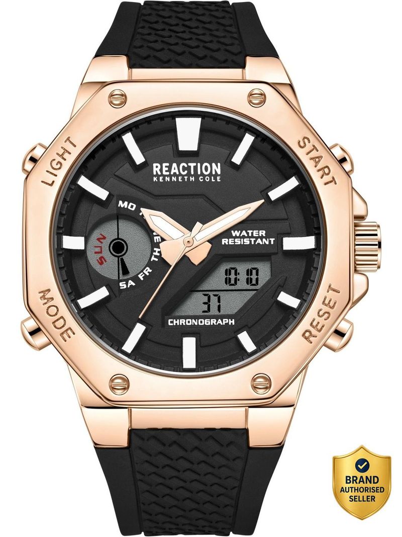 Kenneth Cole Reaction Digi-Analog Black Textured Dial | Chronograph Watch for Men's | KRWGP2191704 Analog-Digital Watch - For Men KRWGP2191704