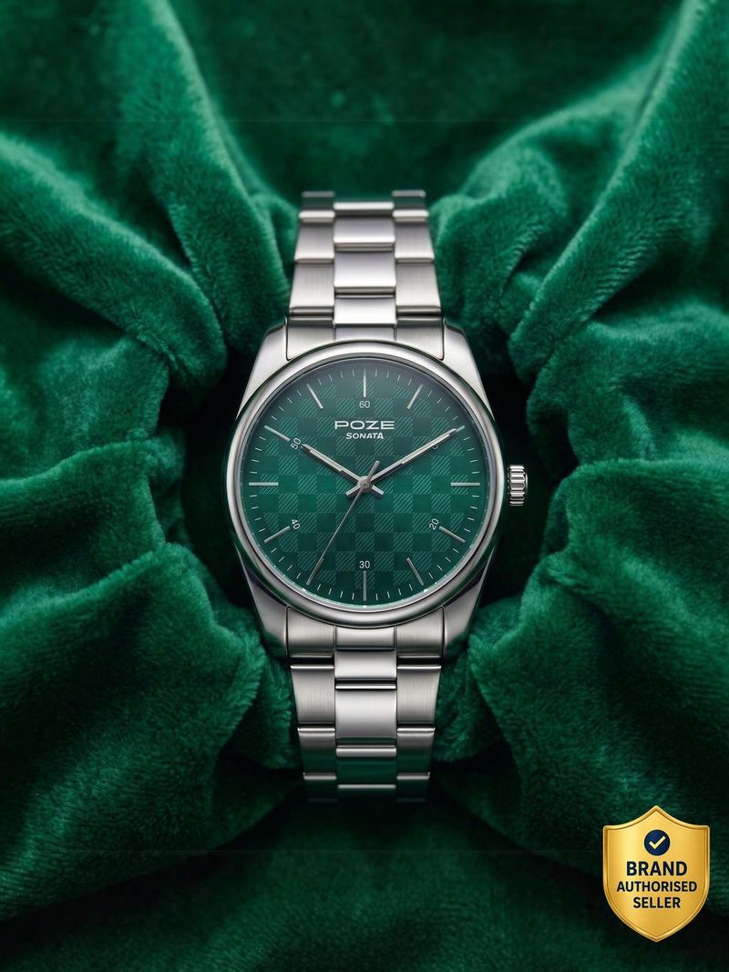 SONATA Poze 9 Quartz Green Dial Silver Strap Analog Watch - Men - Image 2