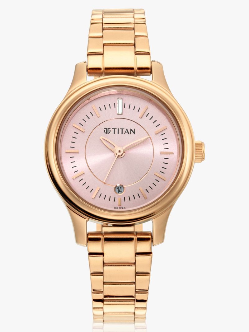 Titan Karishma with Date Pink Dial Rose Gold MetalStrap Analog Watch - For Women NT2638WM01,NU2638WM01 - Image 2