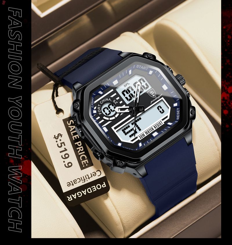 POEDAGAR Analog-Digital Blue Men's Watch - Image 5