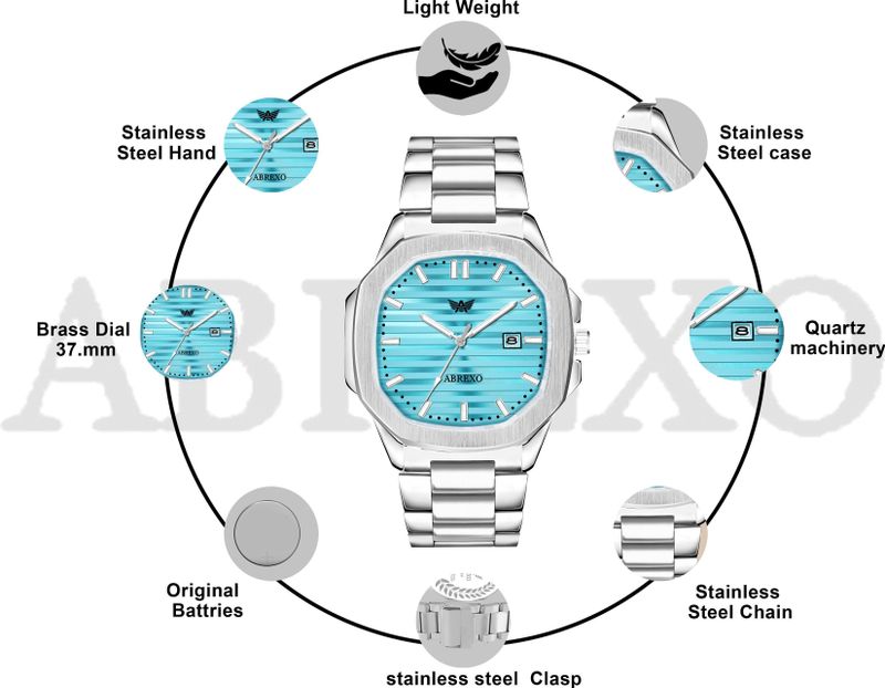 ABREXO Abx4568-SKB Square Blue Dial Silver Watch - Image 6