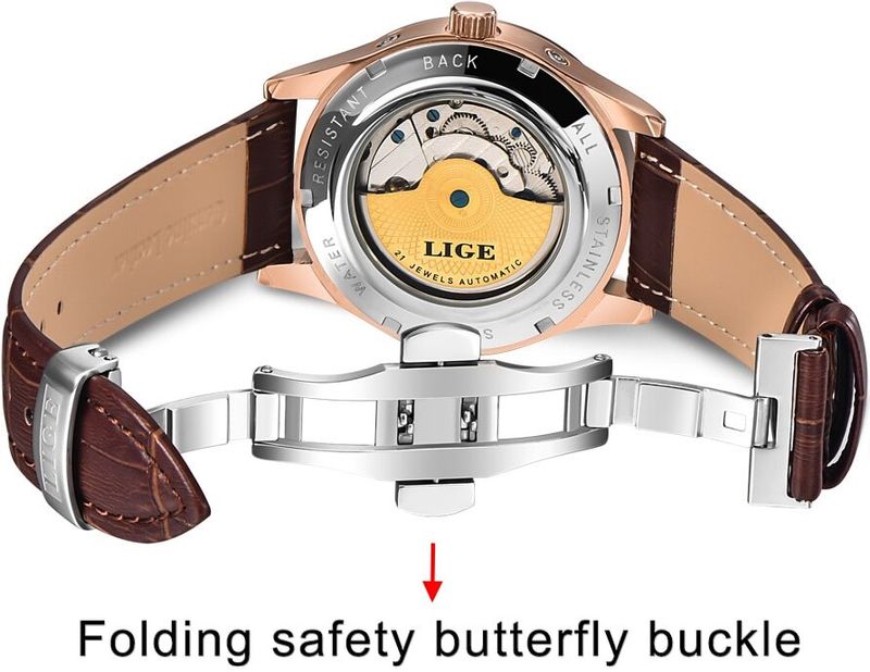 Lige Mens Automatic Chronograph Mechanical Skeleton Watch - Image 5